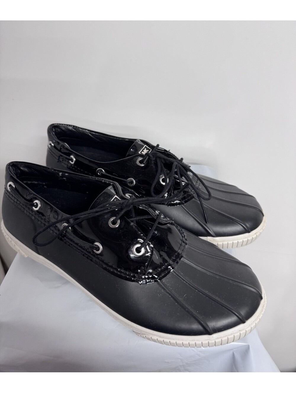 Michael Kors Hyde Womens Black Lace Up Duck Shoes Rain Waterproof Rubber SZ 10 W